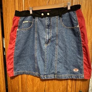 Revolt  Denim Mini Skirt with Red Panels